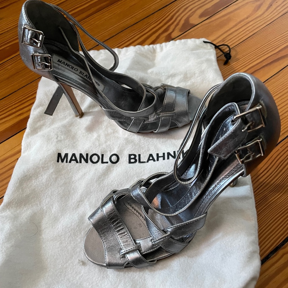Famous Manolo Blahnik silver heel